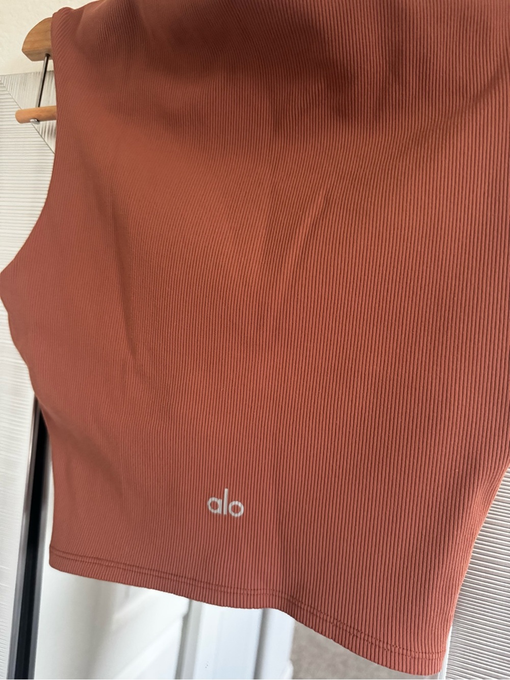 ALO Yoga Ribbed Rust-Brown Sweetheart Crop Top - Picture 4 of 4